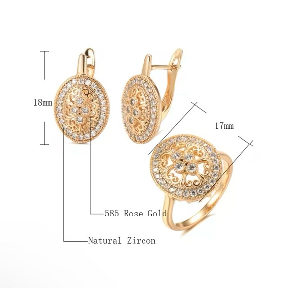Vintage Zircon Oval Earrings 585 Rose Gold Women Luxury Earrings - Picture 4 of 6